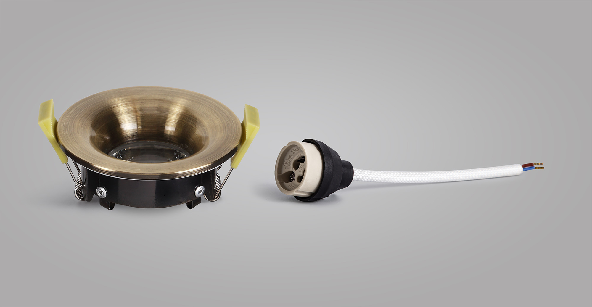 Bruve GU10 Recessed Round Antique Brass IP65 Downlighter, Cut-Out 68mm DX200404  Dlux Bruve IP65